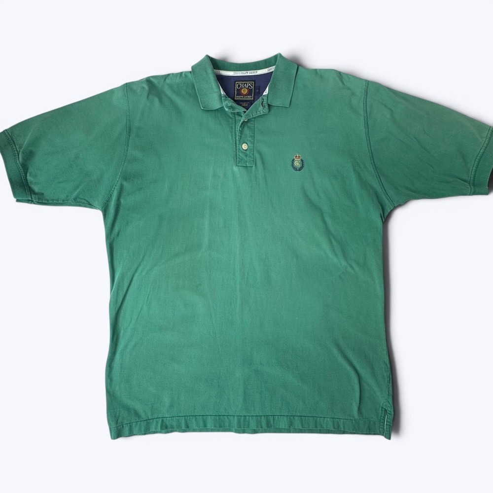 Vtg Chaps Ralph Lauren Crest Logo Polo Shirt Green 90s Preppy Ivy League Sz L
